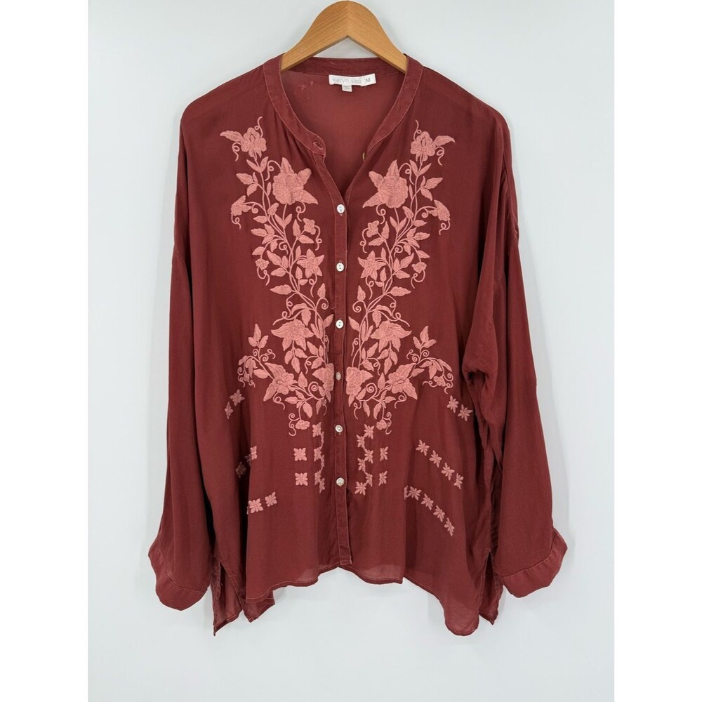 Karyn Seo Helena Floral Embroidered Blouse | Merlot | Medium